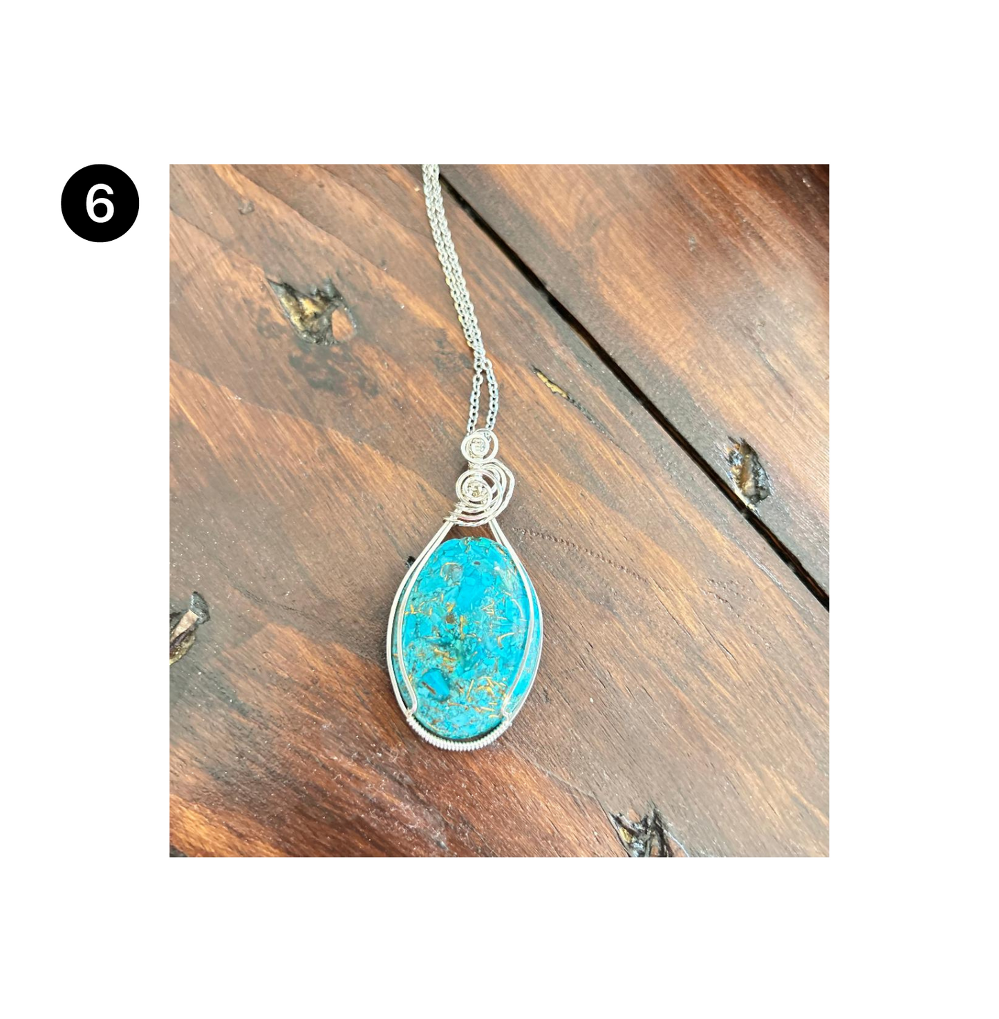 TURQUOISE WIRE WRAPPED PENDANT WITH SILVER CHAIN