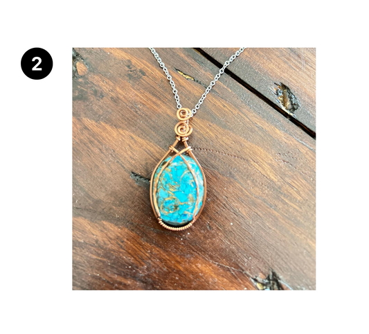 TURQUOISE WIRE WRAPPED PENDANT WITH SILVER CHAIN