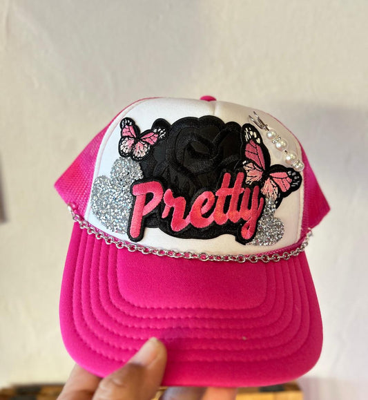 "PRETTY" TRUCKER HAT HOT PINK